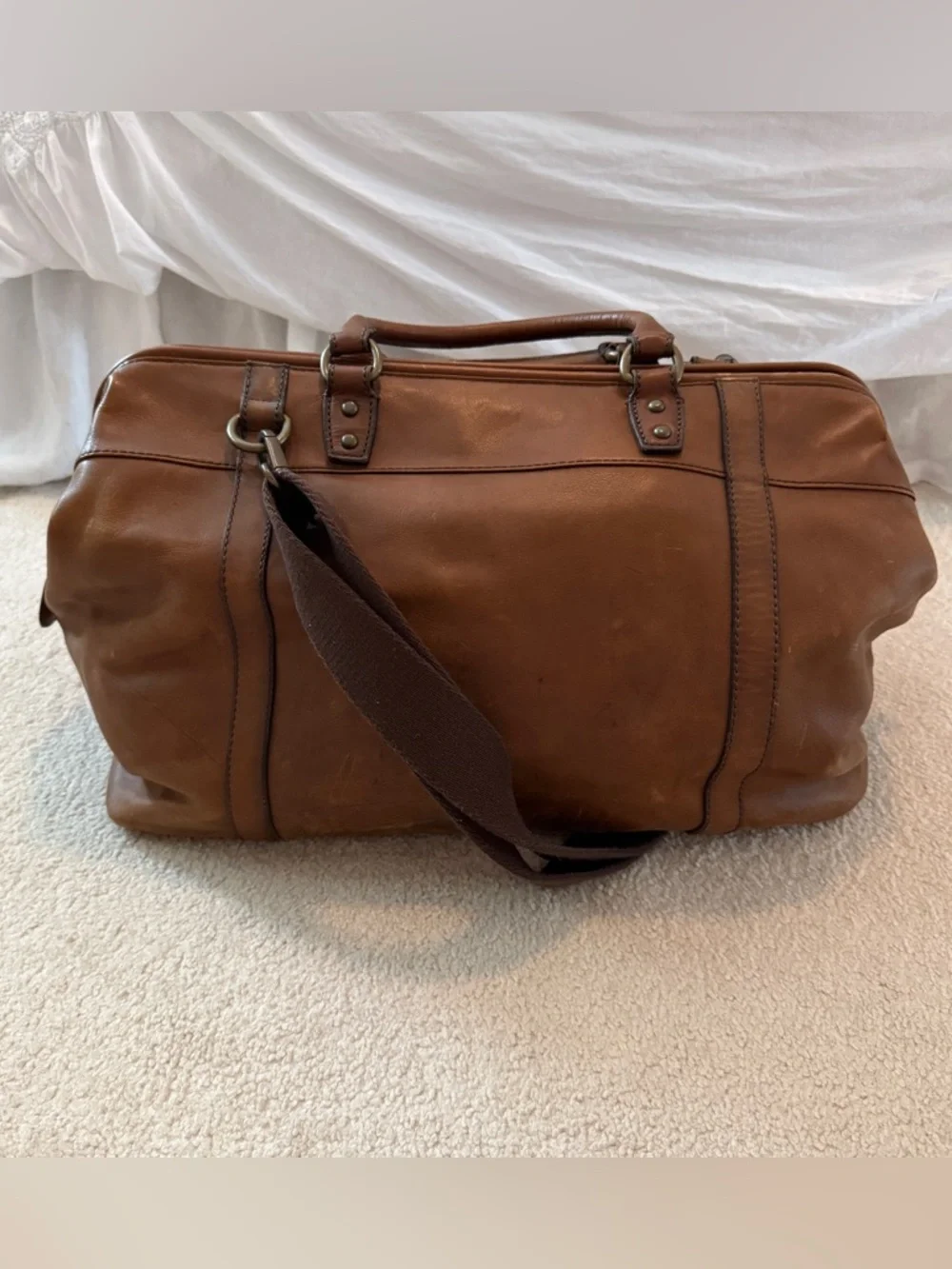 Fossil Cognac Leather Duffel Bag